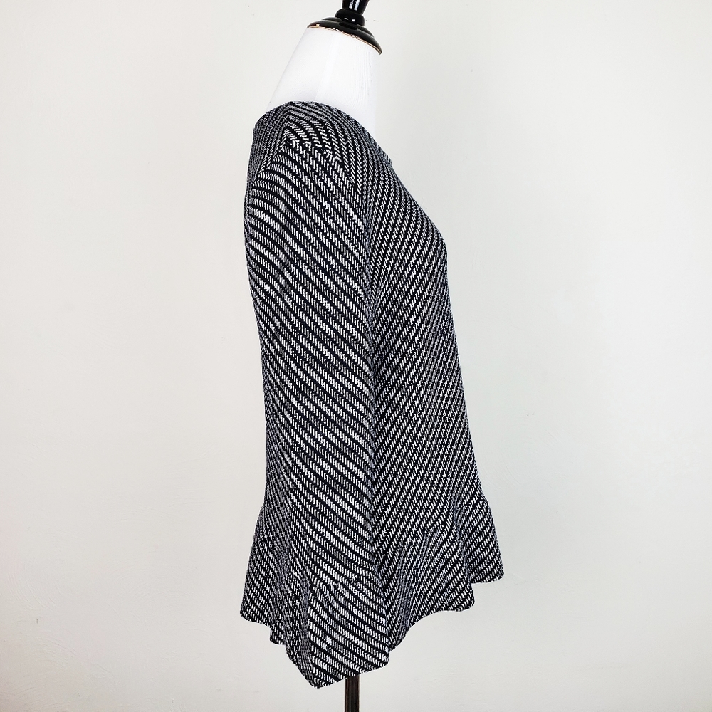 Ann Taylor Top Sweater Peplum Bell Sleeves Career Metallic Black Neutral Elegant - Picture 7 of 10